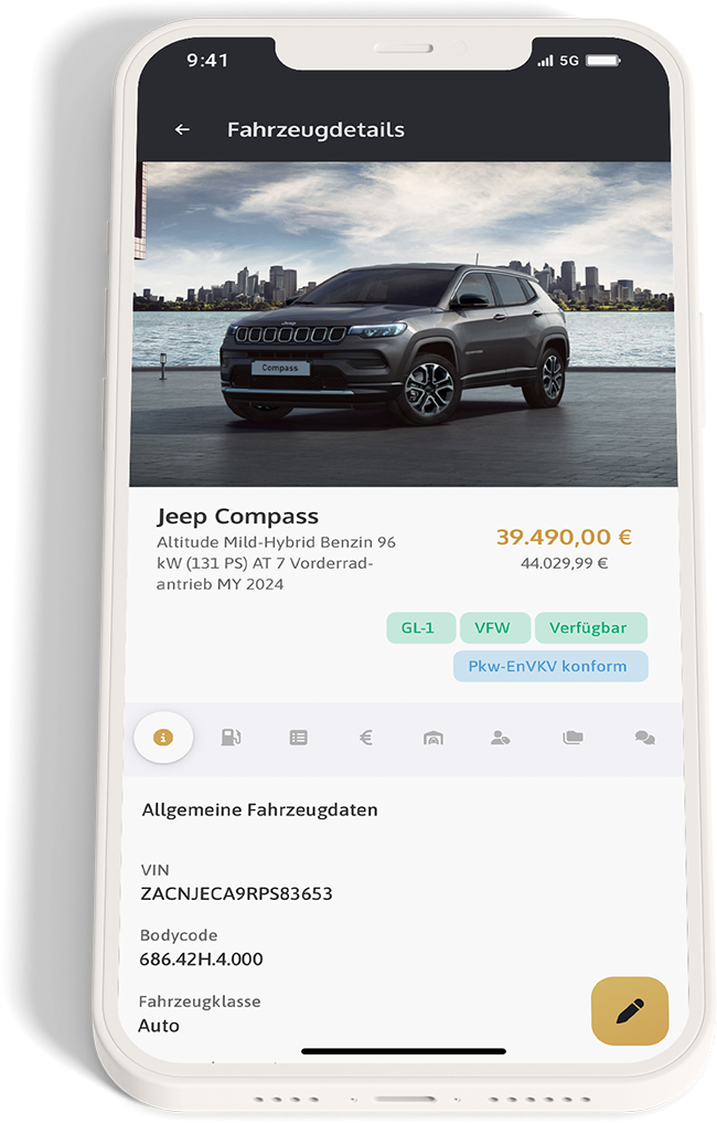 Screenshot Smartphone - Digitale Fahrzeugakte